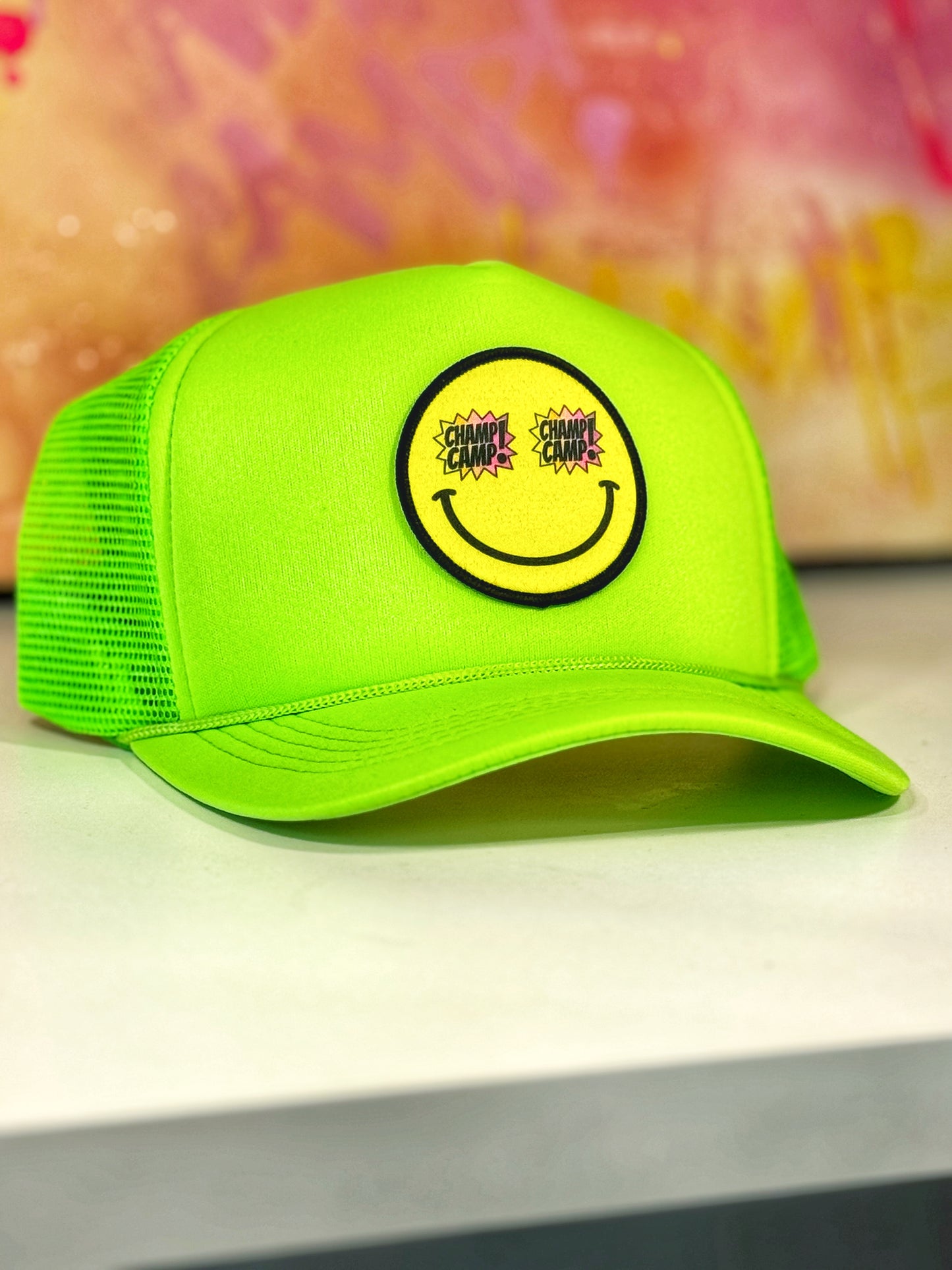 Champ Camp Adults SMILEY Trucker | Neon Green