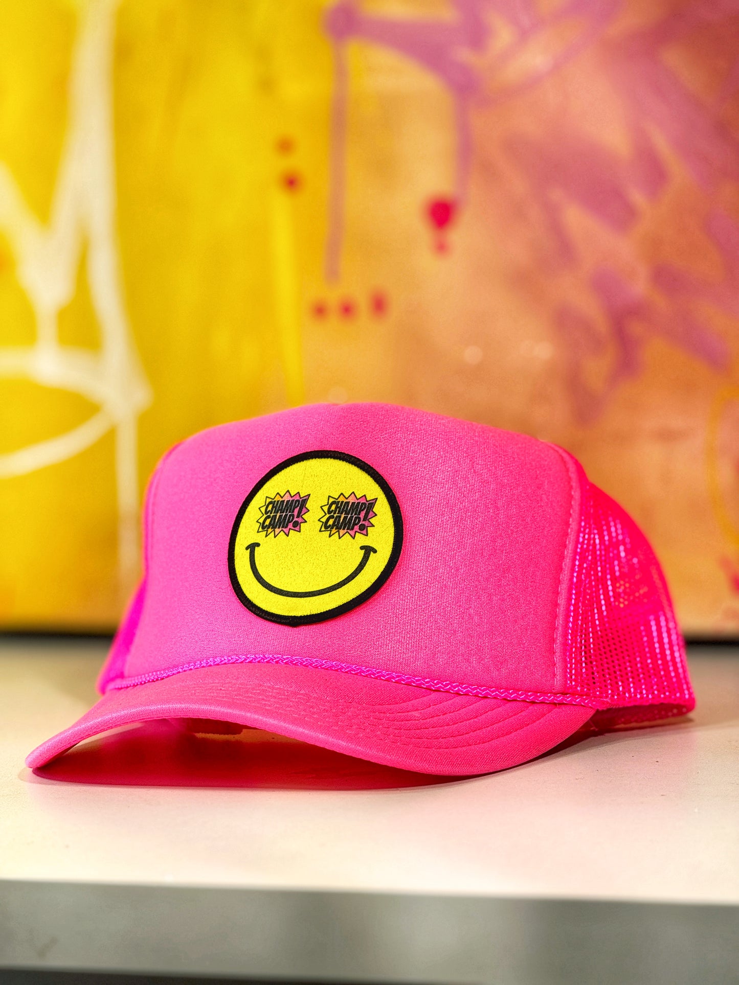 Champ Camp Adults SMILEY Trucker | Neon Pink
